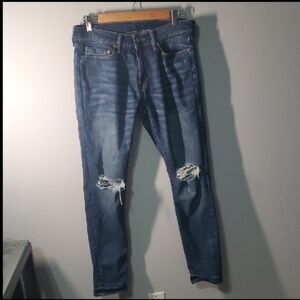 Abercrombie & Fitch Mens Size 31 31" Waist Blue Super Skinny Ripped Knees